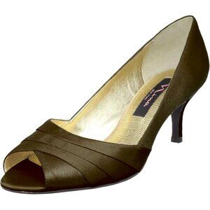 NEW Nina Women Criana Satin Chocolate Peep Toe Mid Heel Dress Pumps